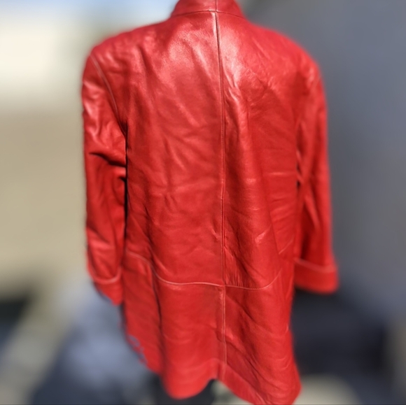 Koslow's Red Leather Open-Front Over-Sized Jacket Coat Women Size Small-Medium - Picture 4 of 16